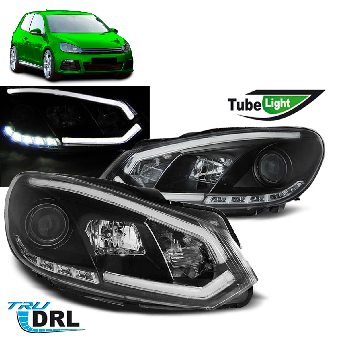 Scheinwerfer Tube Light DRL Schwarz passend für VW Golf 6 10.08-12
