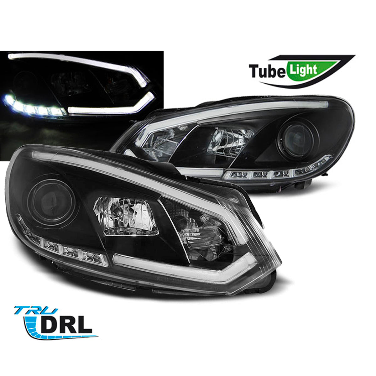 Scheinwerfer Tube Light DRL Schwarz passend für VW Golf 6 10.08-12