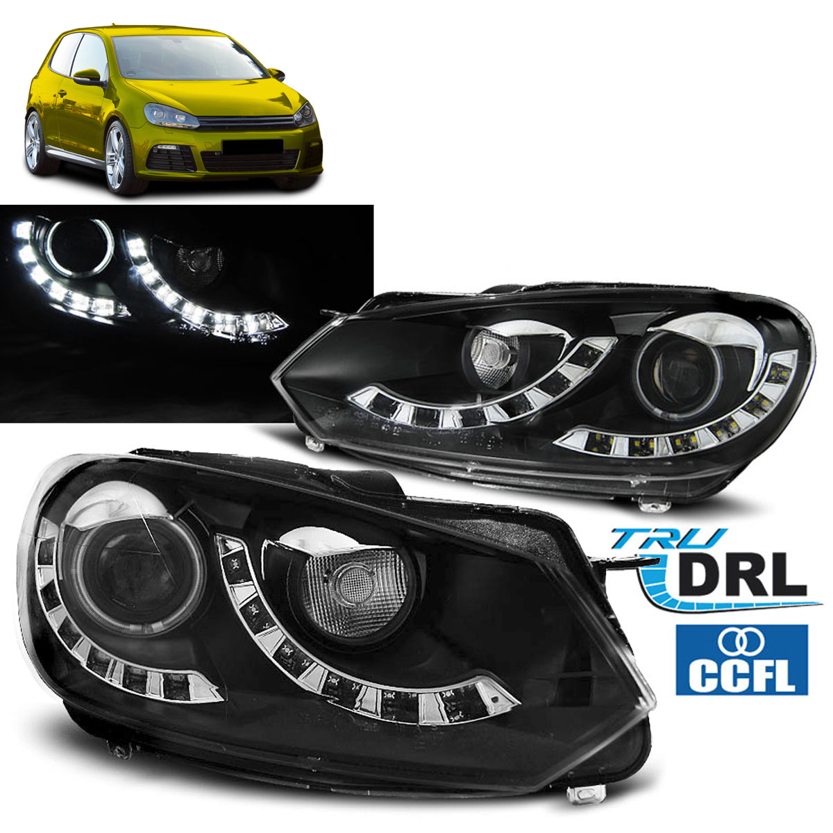 Scheinwerfer Dual True DRL Schwarz passend für VW Golf 6 10.08-12