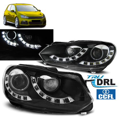 Scheinwerfer Dual True DRL Schwarz passend für VW Golf 6 10.08-12
