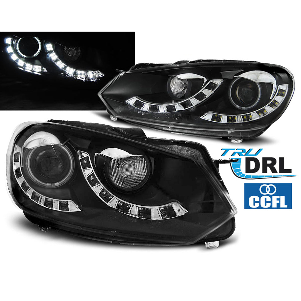 Scheinwerfer Dual True DRL Schwarz passend für VW Golf 6 10.08-12
