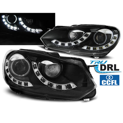 Scheinwerfer Dual True DRL Schwarz passend für VW Golf 6 10.08-12