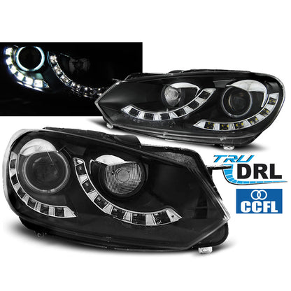 Scheinwerfer Single True DRL Schwarz passend für VW Golf 6 10.08-12