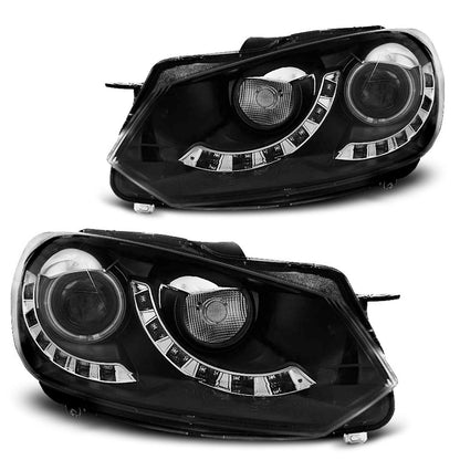 Scheinwerfer Single True DRL Schwarz passend für VW Golf 6 10.08-12