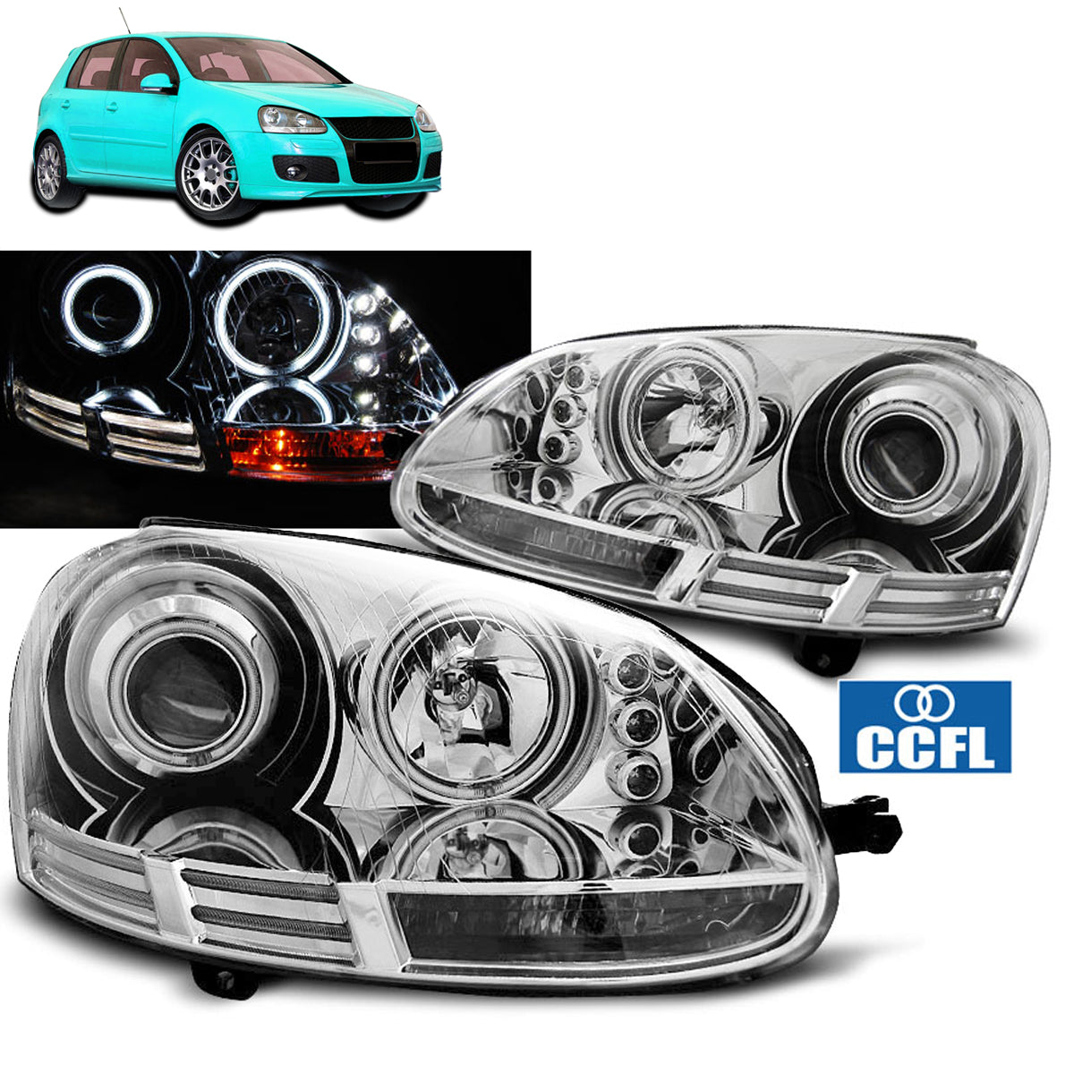 Scheinwerfer Angel Eyes CCFL Chrom passend für VW Golf 5 10.03-09