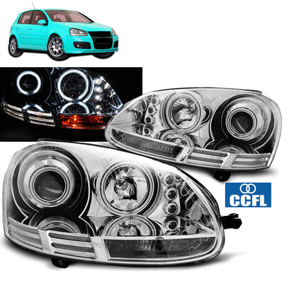 Scheinwerfer Angel Eyes CCFL Chrom passend für VW Golf 5 10.03-09