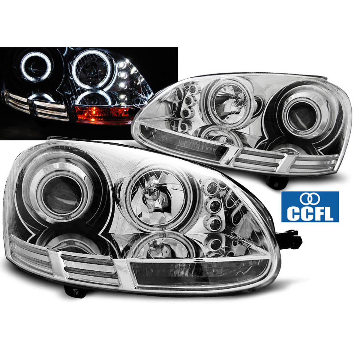 Scheinwerfer Angel Eyes CCFL Chrom passend für VW Golf 5 10.03-09