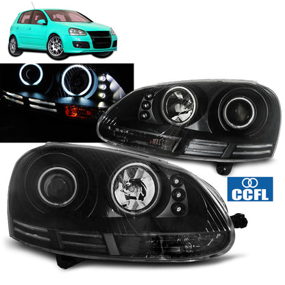 Scheinwerfer Angel Eyes CCFL Schwarz passend für VW Golf 5 10.03-09