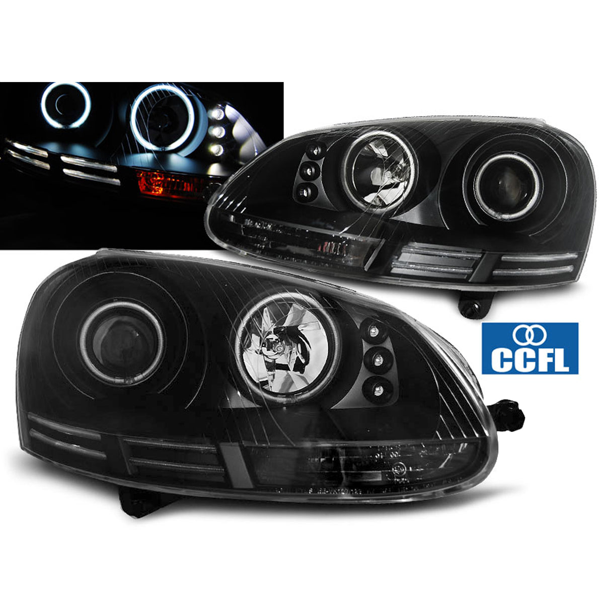 Scheinwerfer Angel Eyes CCFL Schwarz passend für VW Golf 5 10.03-09