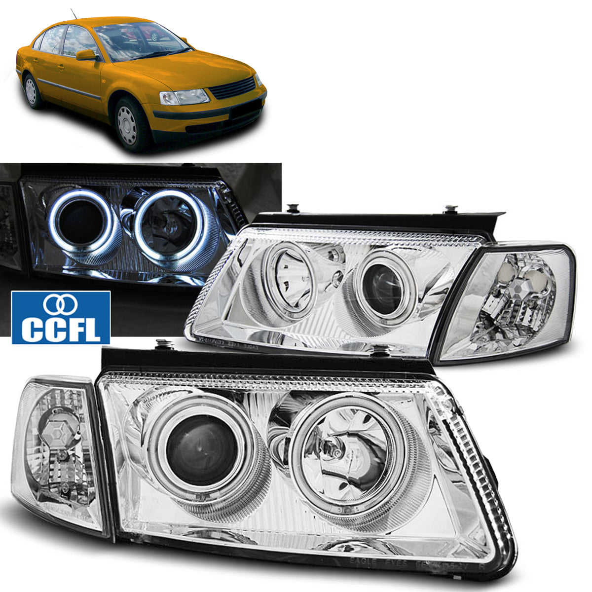 Scheinwerfer Angel Eyes CCFL Chrom passend für VW Passat B5 3B 11.96-08.00