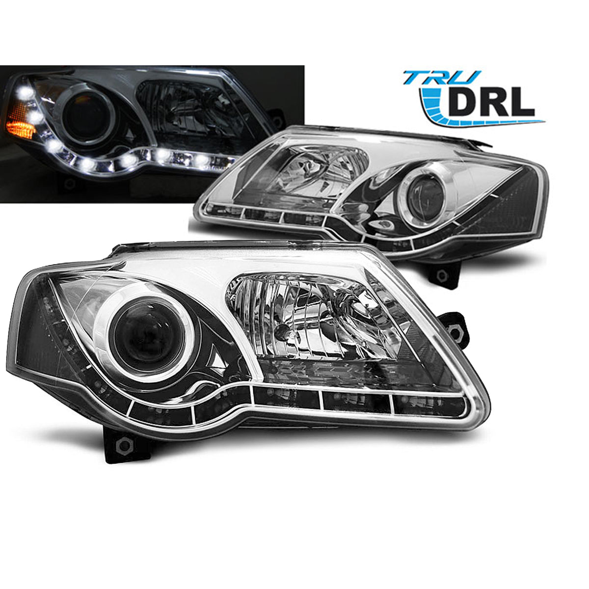 Scheinwerfer True DRL Chrom passend für VW Passat B6 3C 03.05-10