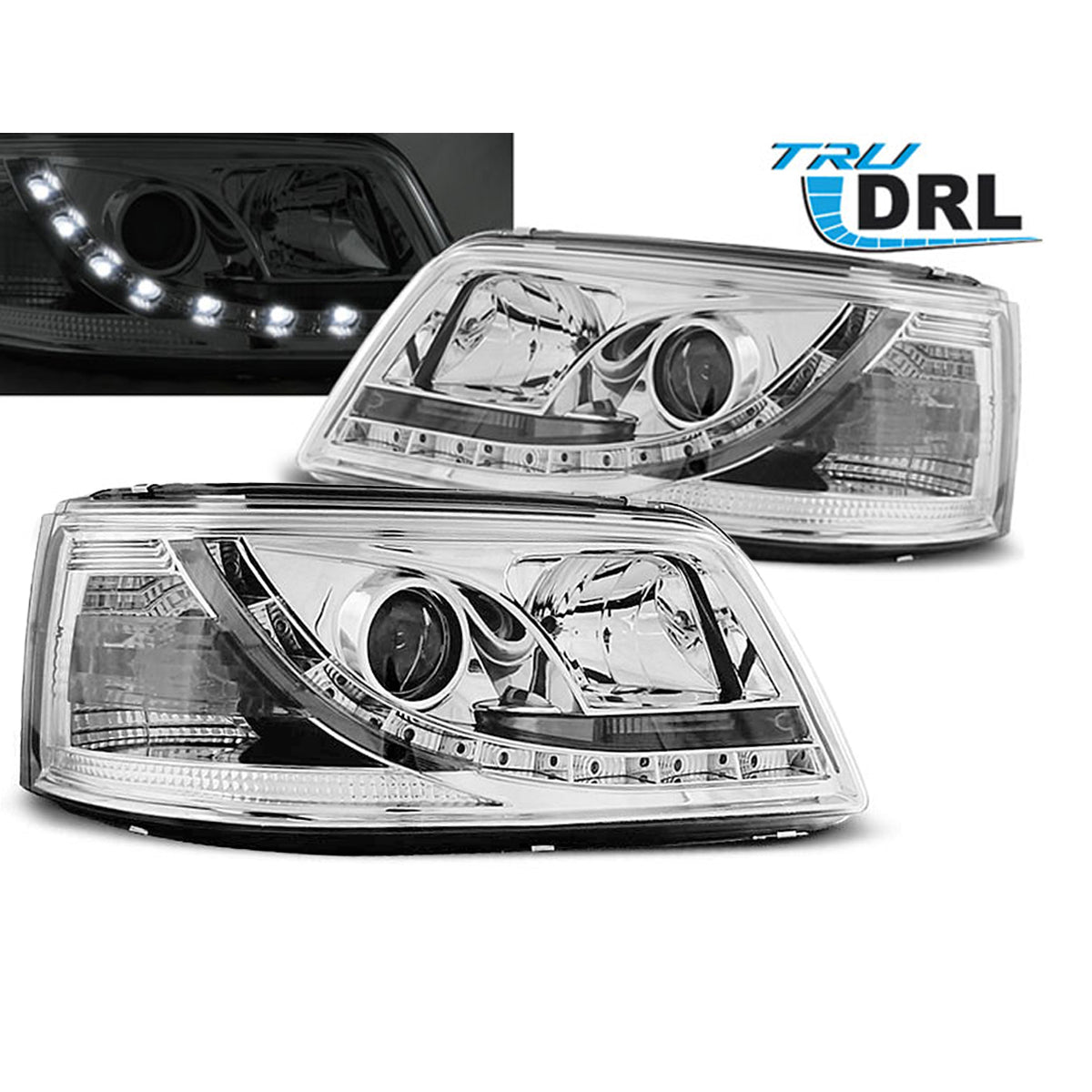 Scheinwerfer True DRL Chrom passend für VW T5 04.03-08.09