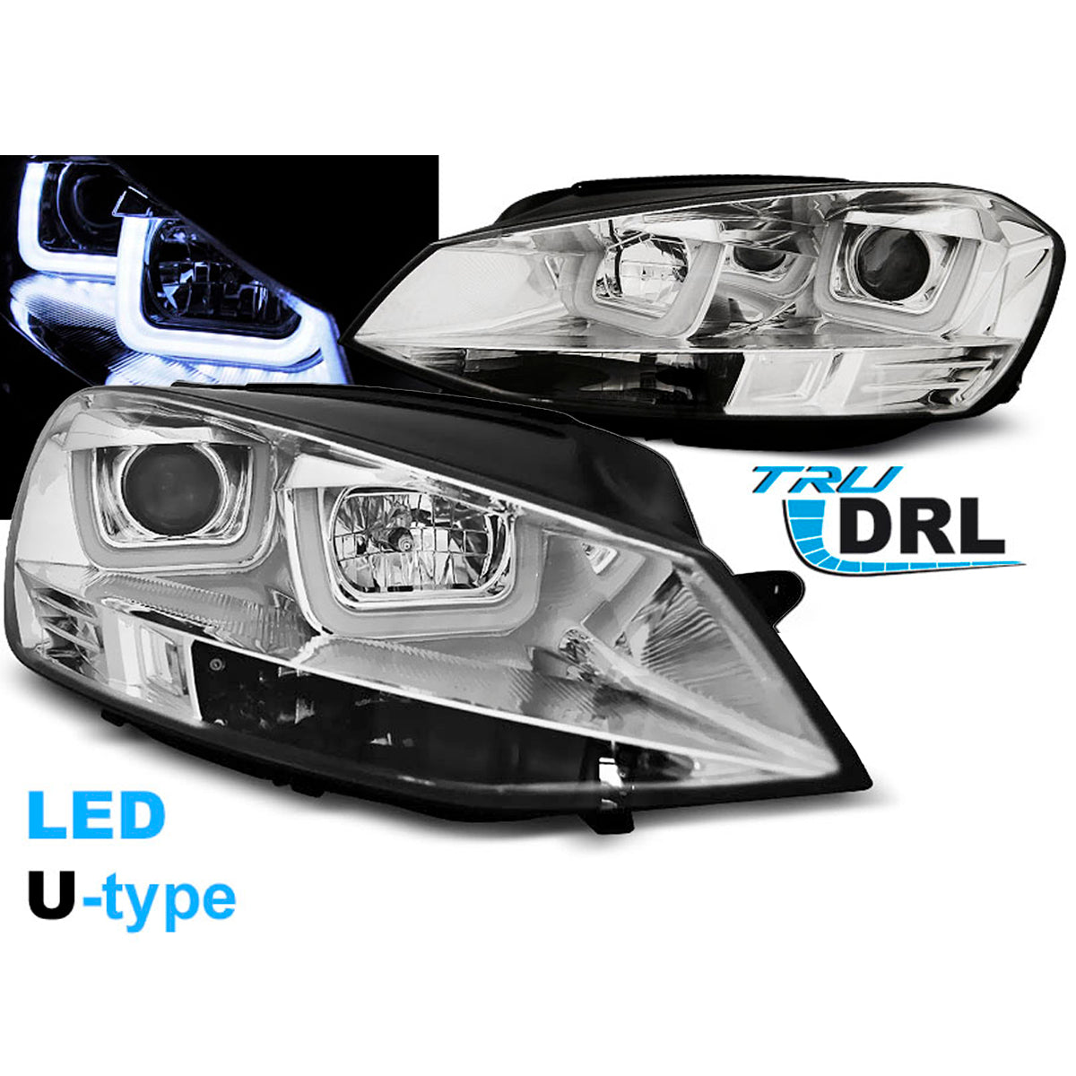 Scheinwerfer U-LED Light Chrom passend für VW Golf 7 11.12-17