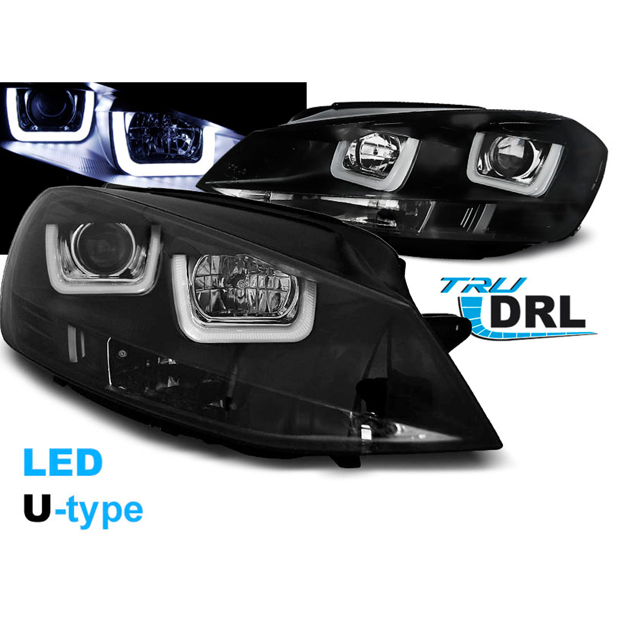 Scheinwerfer U-LED Light Schwarz passend für VW Golf 7 11.12-17