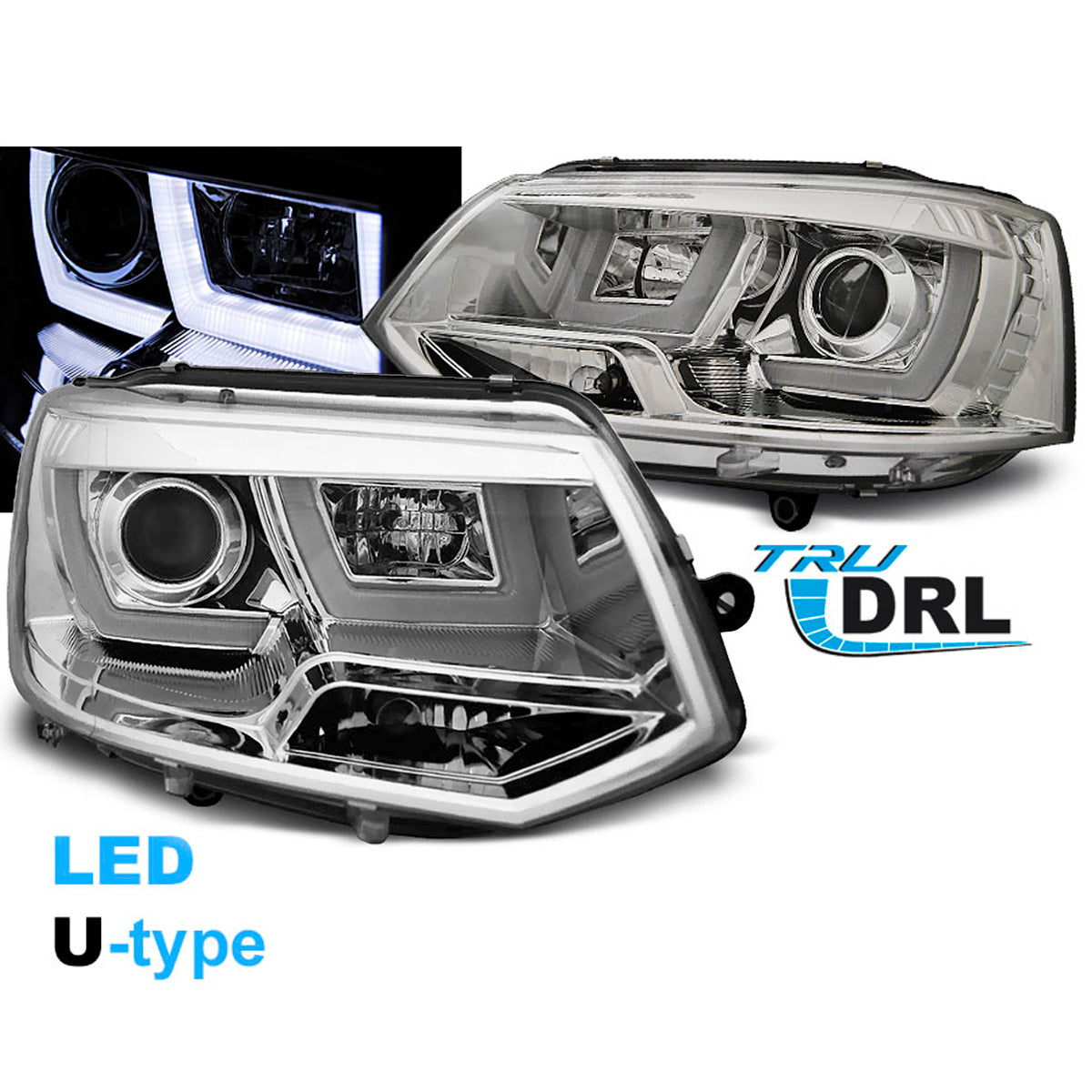 Scheinwerfer U-LED Licht Chrom passend für VW T5 2010-2015