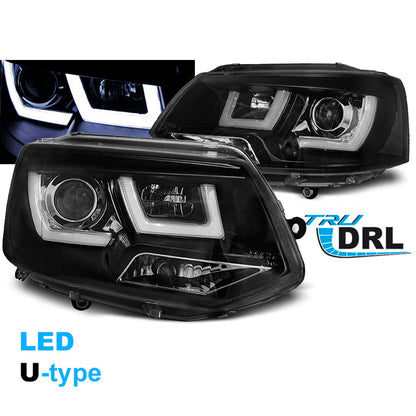 Scheinwerfer U-LED Licht Schwarz passend für VW T5 2010-2015