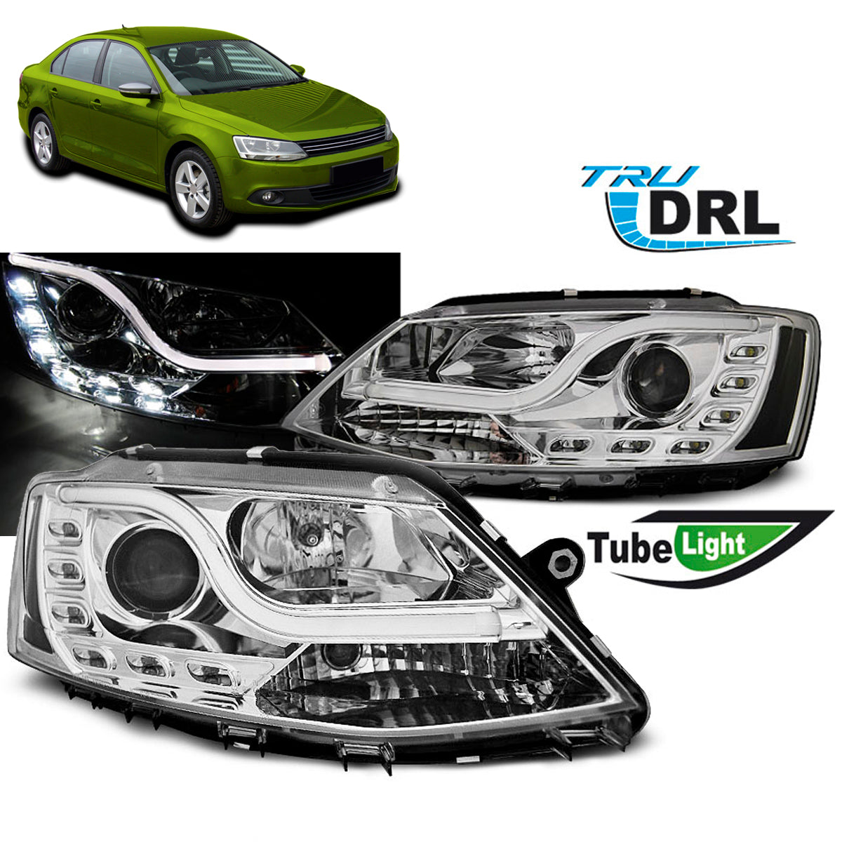 Scheinwerfer Röhrenlicht DRL Chrom passend für VW Jetta VI 1.11-18