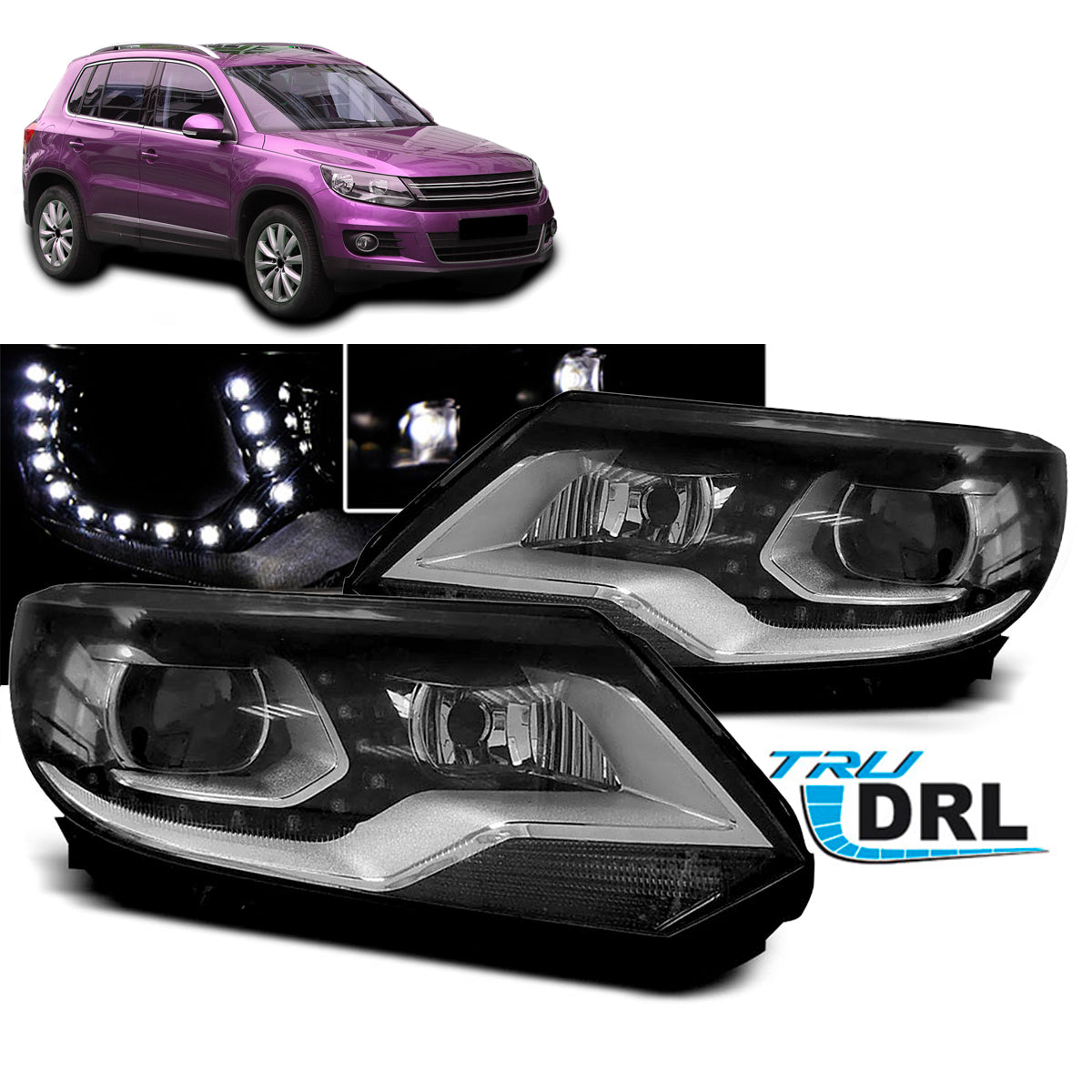 Scheinwerfer True DRL Schwarz passend für VW Tiguan 2011 - 12.2015