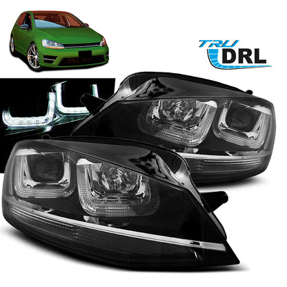 Scheinwerfer U-LED Licht Schwarz mit Chromlinie passend für VW Golf 7 11.12-17