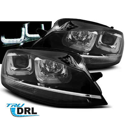Scheinwerfer U-LED Licht Schwarz mit Chromlinie passend für VW Golf 7 11.12-17