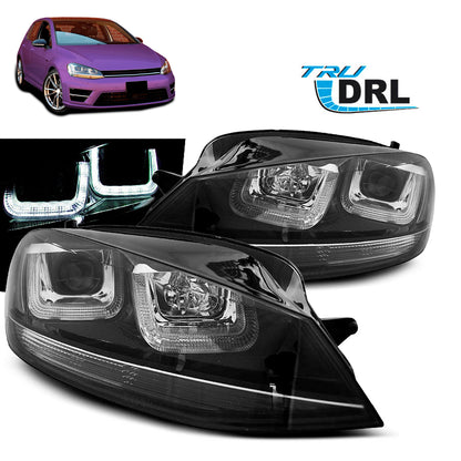 Scheinwerfer U-LED Licht Schwarz mit schwarzer Linie passend für VW Golf 7 11.12-17