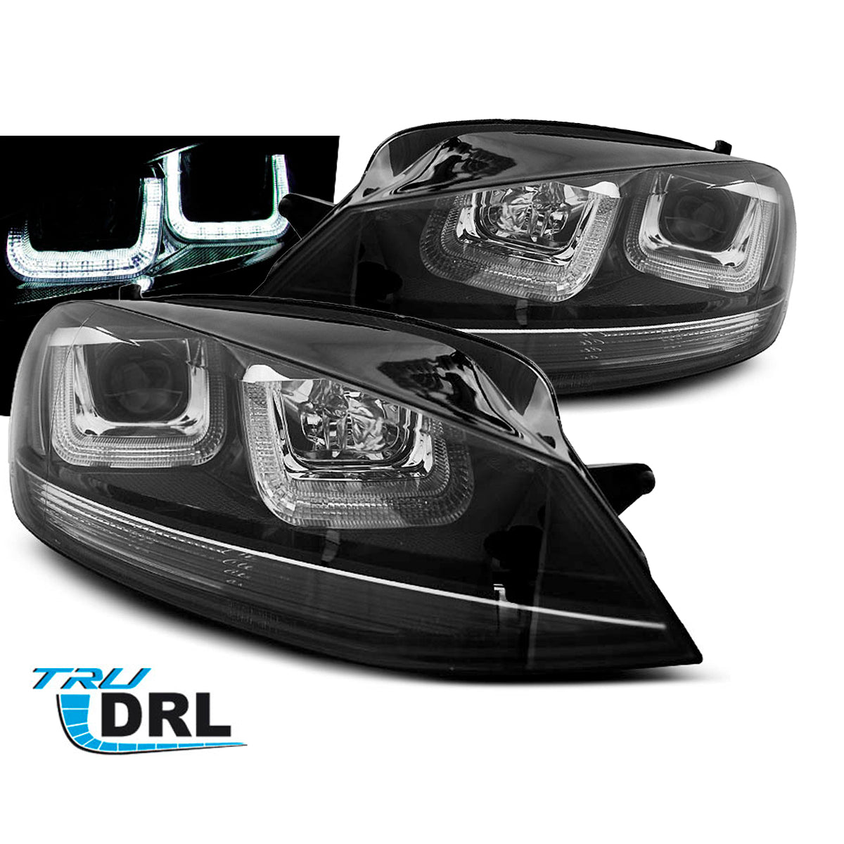 Scheinwerfer U-LED Licht Schwarz mit schwarzer Linie passend für VW Golf 7 11.12-17