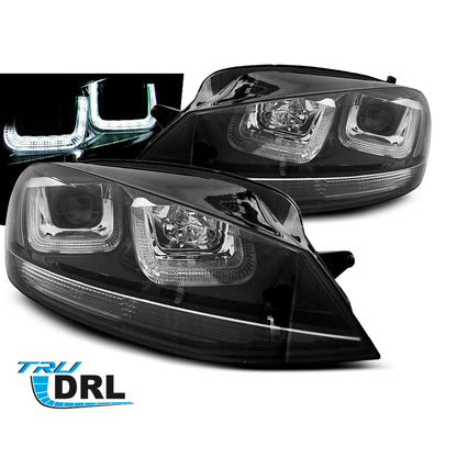 Scheinwerfer U-LED Licht Schwarz mit schwarzer Linie passend für VW Golf 7 11.12-17