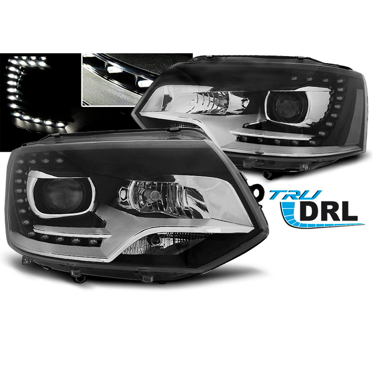 Scheinwerfer True DRL Schwarz passend für VW T5 2010-15