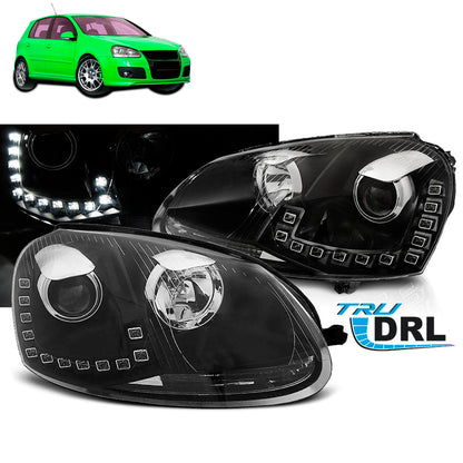 Scheinwerfer True DRL Schwarz passend für VW Golf 5 10.03-09