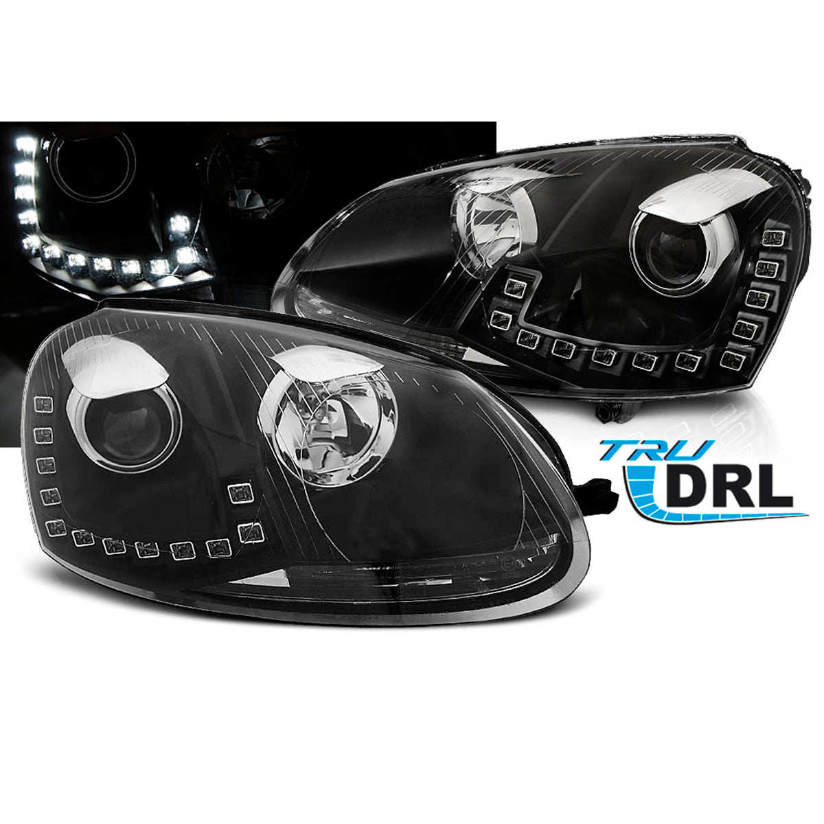 Scheinwerfer True DRL Schwarz passend für VW Golf 5 10.03-09