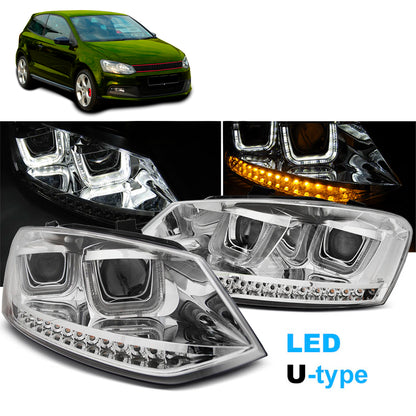 Scheinwerfer U-LED Licht Chrom passend für VW Polo 6R 09-03.14
