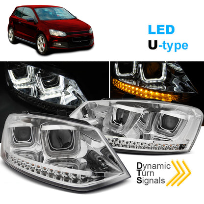 Scheinwerfer U-LED Licht Chrom SEQ passend für VW Polo 6R 09-03.14