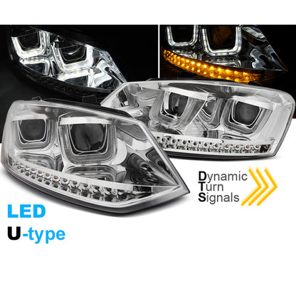 Scheinwerfer U-LED Licht Chrom SEQ passend für VW Polo 6R 09-03.14