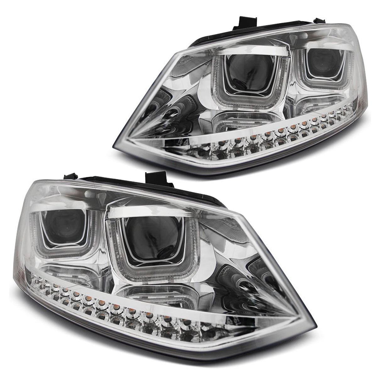 Scheinwerfer U-LED Licht Chrom SEQ passend für VW Polo 6R 09-03.14