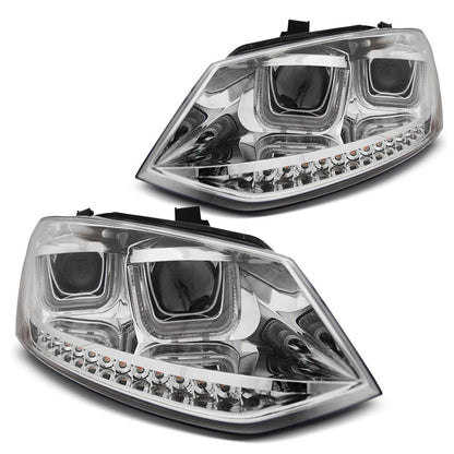 Scheinwerfer U-LED Licht Chrom SEQ passend für VW Polo 6R 09-03.14