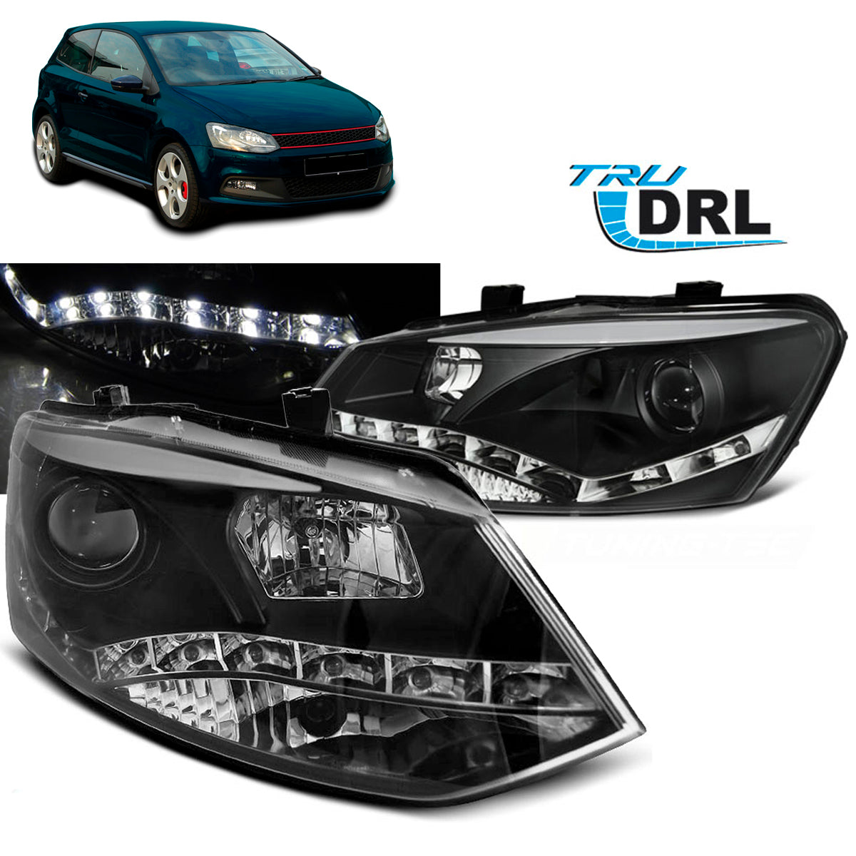 Scheinwerfer True DRL Schwarz passend für VW Polo 6R 09-03.14
