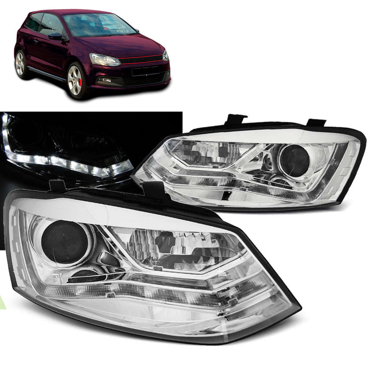 Scheinwerfer Tagfahrlicht Chrom passend für VW Polo 6R 09-03.14