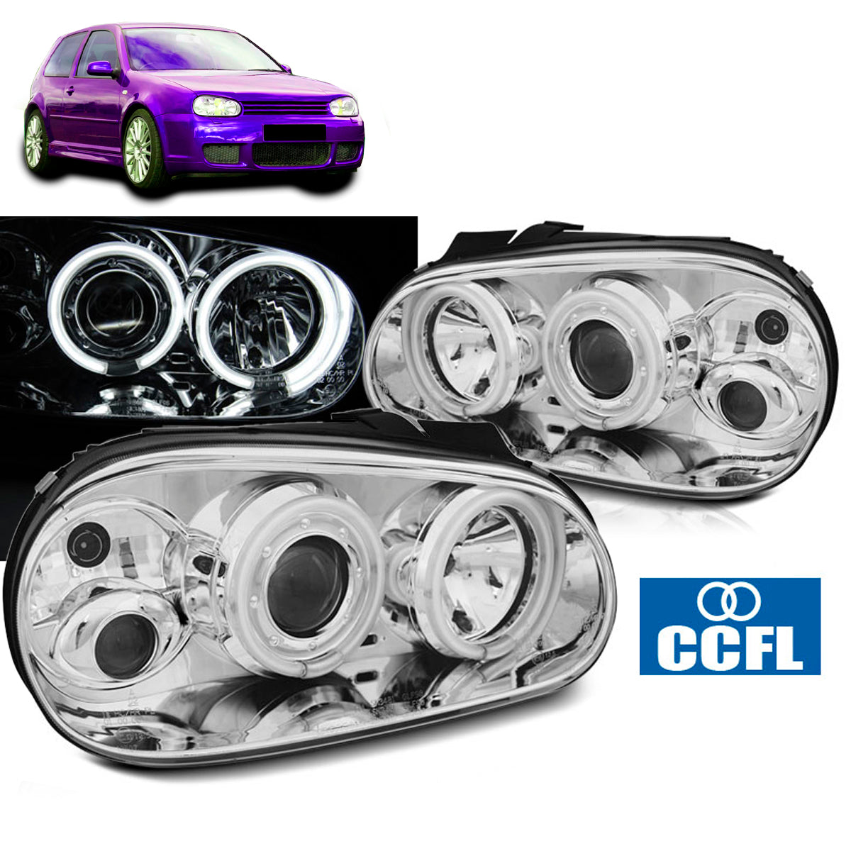 Scheinwerfer Angel Eyes CCFL Chrom passend für VW Golf 4 09.97-09.03
