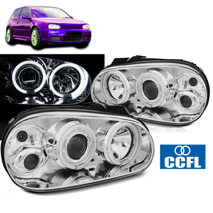 Scheinwerfer Angel Eyes CCFL Chrom passend für VW Golf 4 09.97-09.03