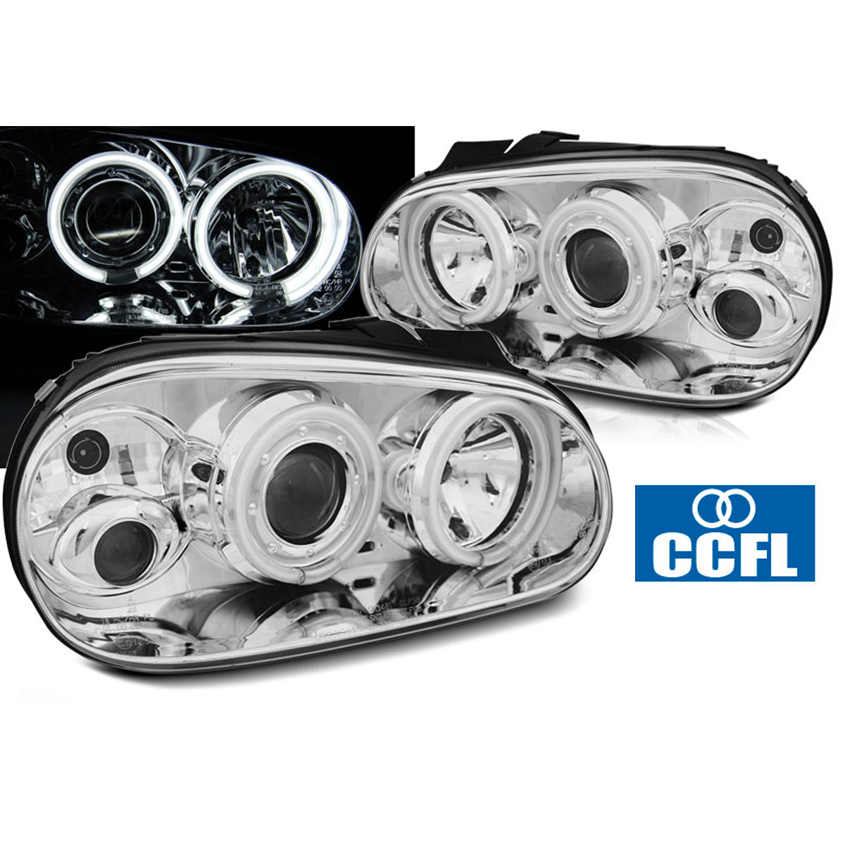 Scheinwerfer Angel Eyes CCFL Chrom passend für VW Golf 4 09.97-09.03