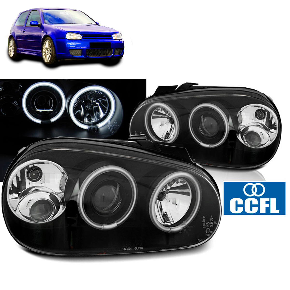 Scheinwerfer Angel Eyes CCFL Schwarz passend für VW Golf 4 09.97-09.03