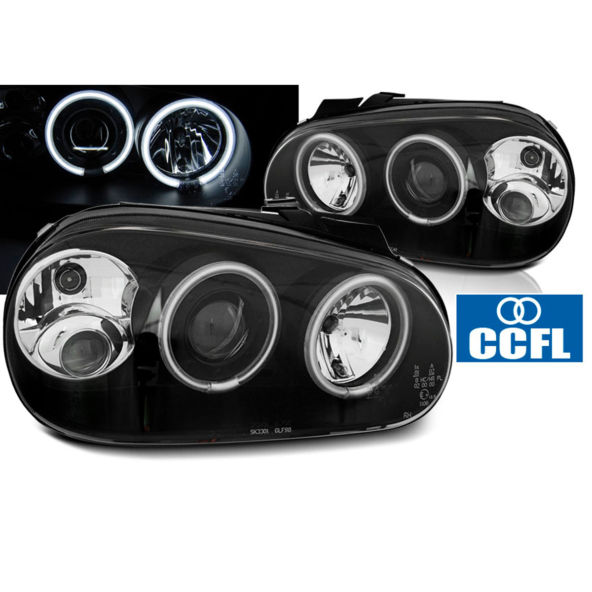 Scheinwerfer Angel Eyes CCFL Schwarz passend für VW Golf 4 09.97-09.03