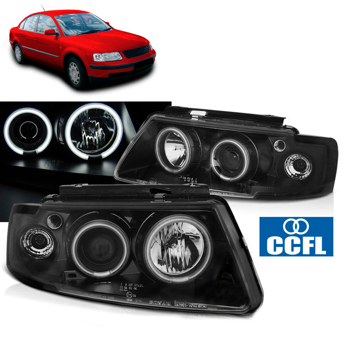 Scheinwerfer Angel Eyes CCFL Schwarz passend für VW Passat B5 3B 96-08.00