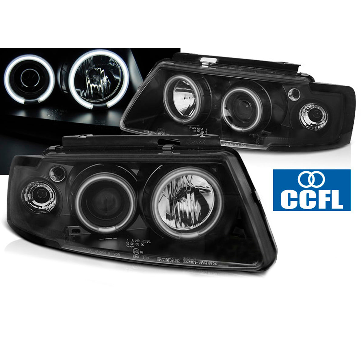 Scheinwerfer Angel Eyes CCFL Schwarz passend für VW Passat B5 3B 96-08.00