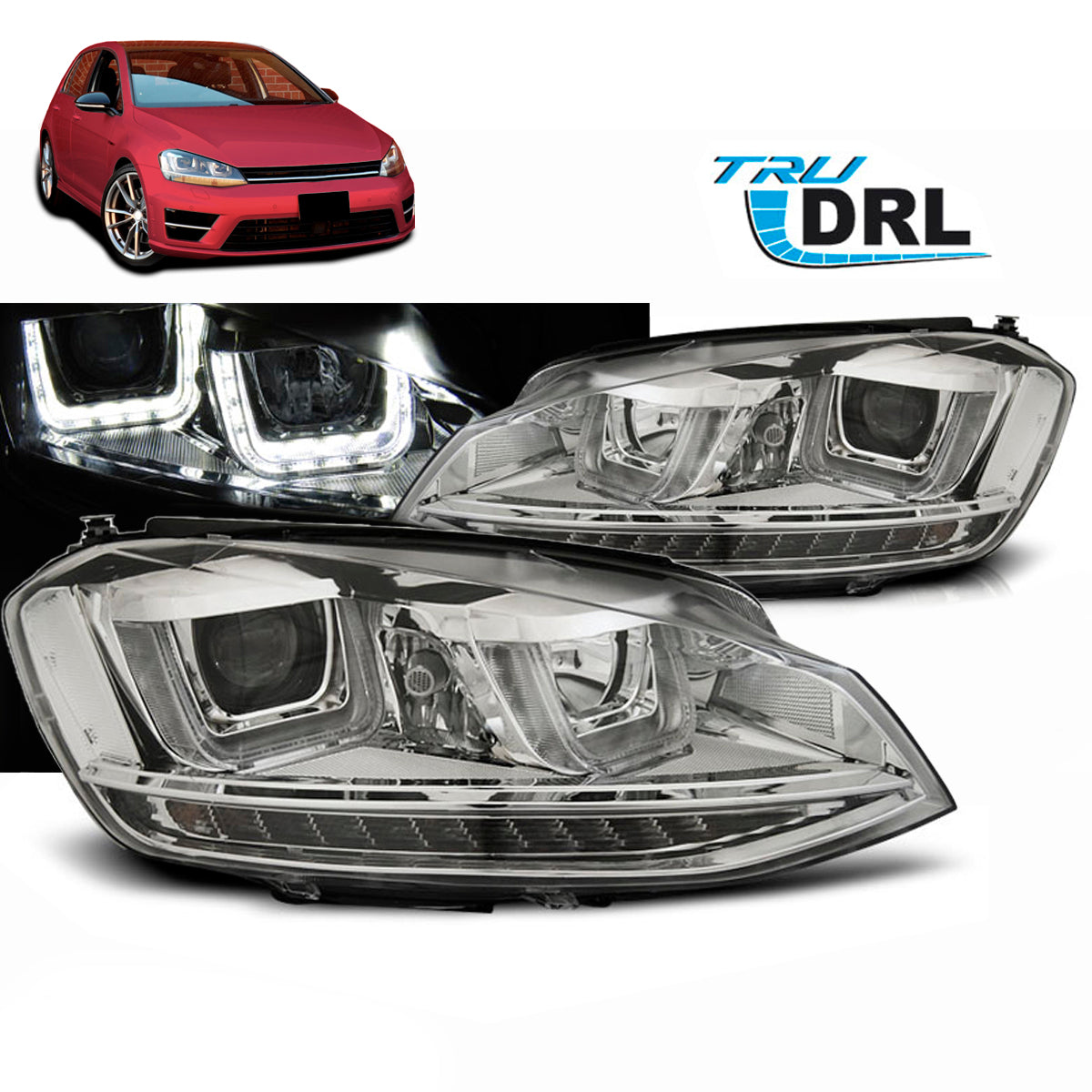 Scheinwerfer U-LED Licht DRL Chrom passend für VW Golf 7 11.12-17