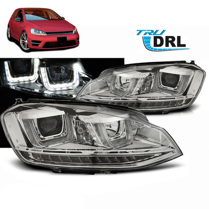 Scheinwerfer U-LED Licht DRL Chrom passend für VW Golf 7 11.12-17