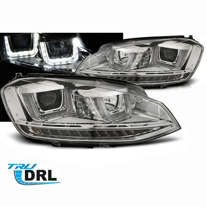 Scheinwerfer U-LED Licht DRL Chrom passend für VW Golf 7 11.12-17