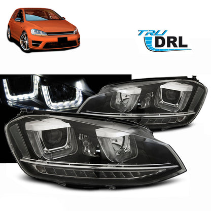 Scheinwerfer U-LED Licht DRL Schwarz passend für VW Golf 7 11.12-17