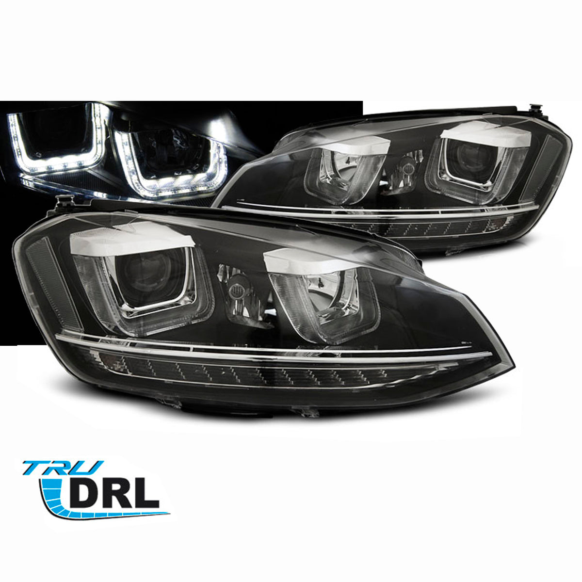 Scheinwerfer U-LED Licht DRL Schwarz passend für VW Golf 7 11.12-17