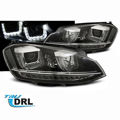 Scheinwerfer U-LED Licht DRL Schwarz passend für VW Golf 7 11.12-17